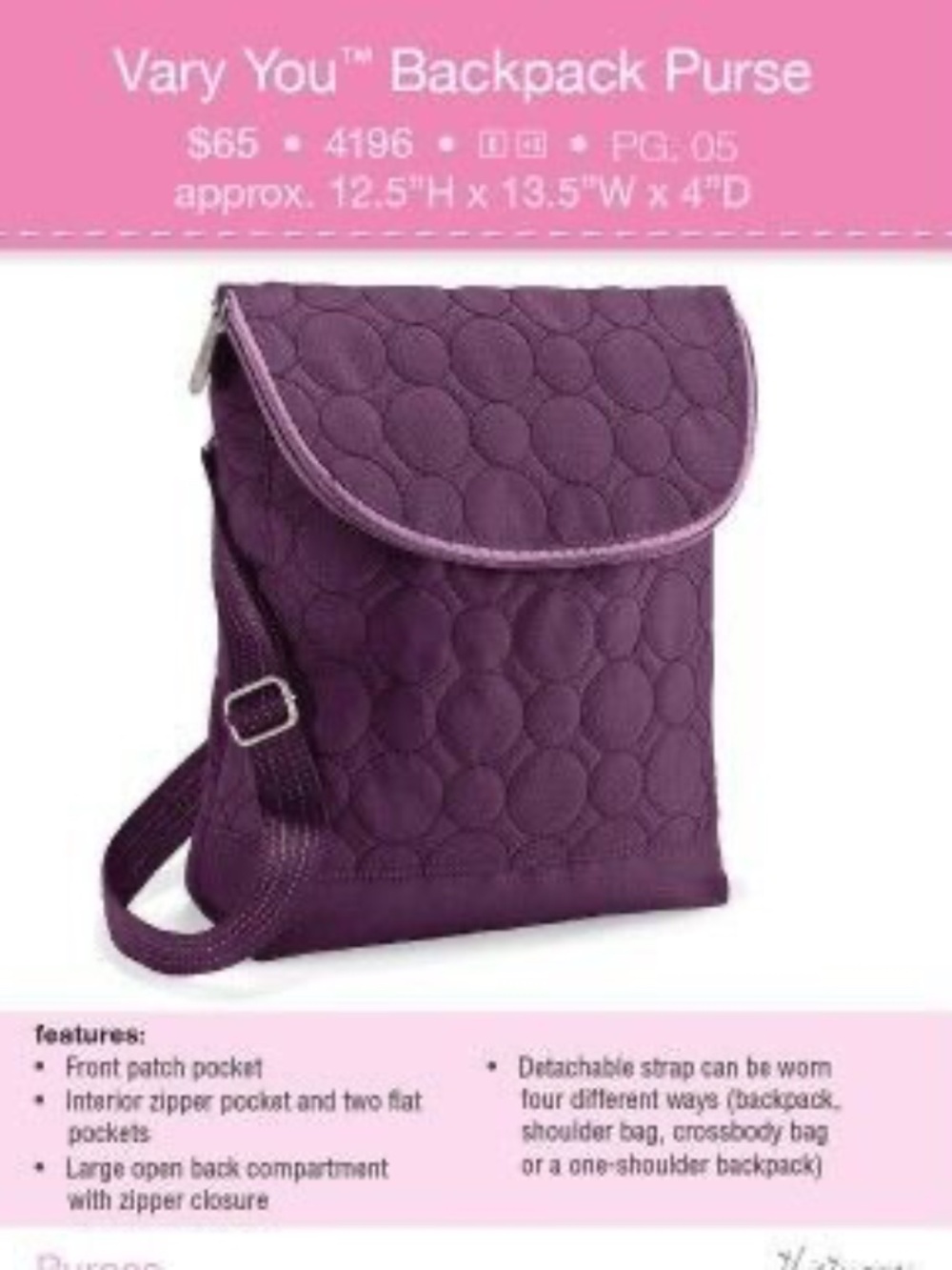 Thirty One Vary You Crossbody & Back Pack Bag - Picture 9 of 9
